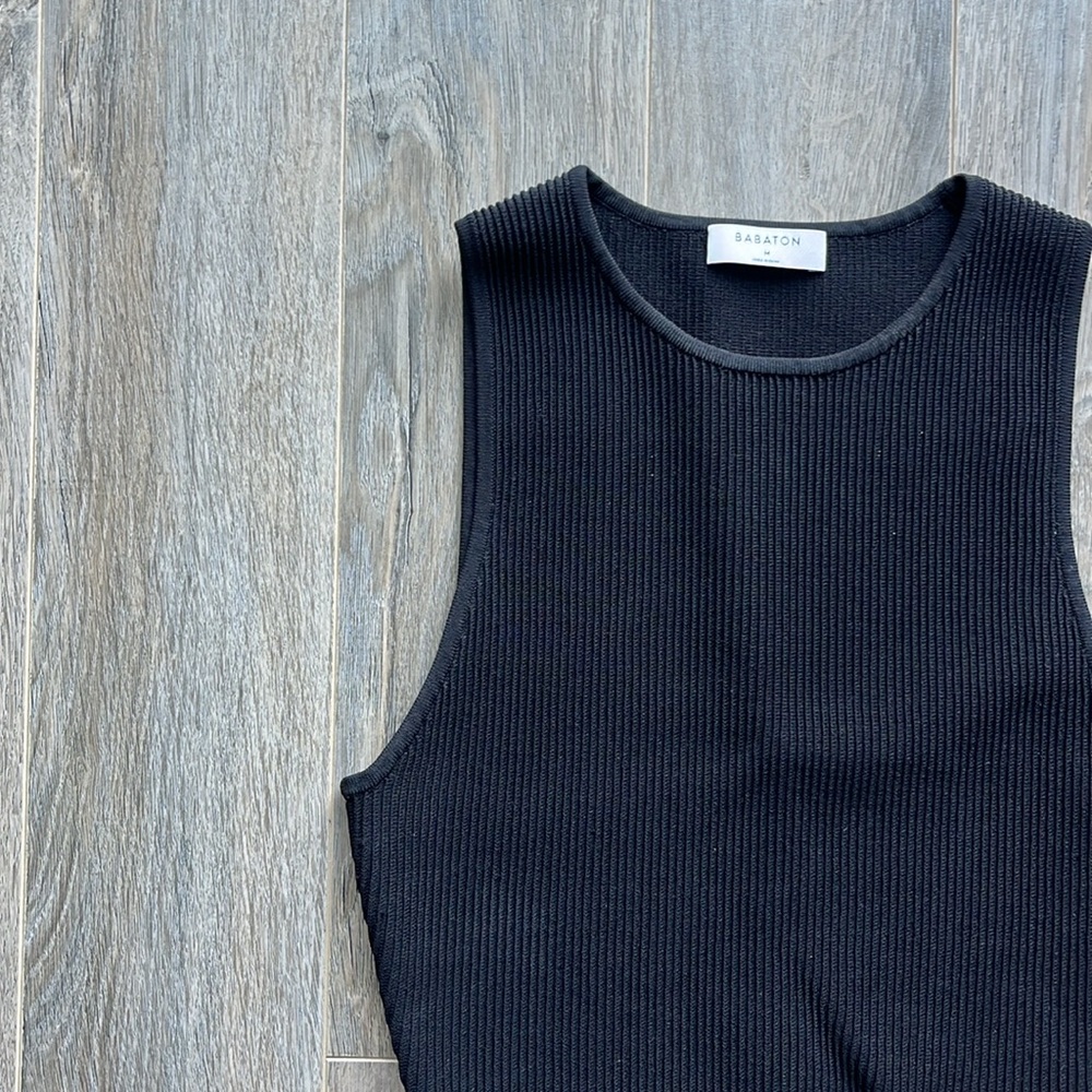 Aritzia Babaton Sculpt Knit Black High Neck Tie Tank Top - Picture 4 of 6
